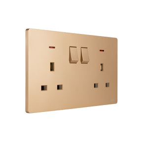 Gold - Twin Switch Socket with Neon