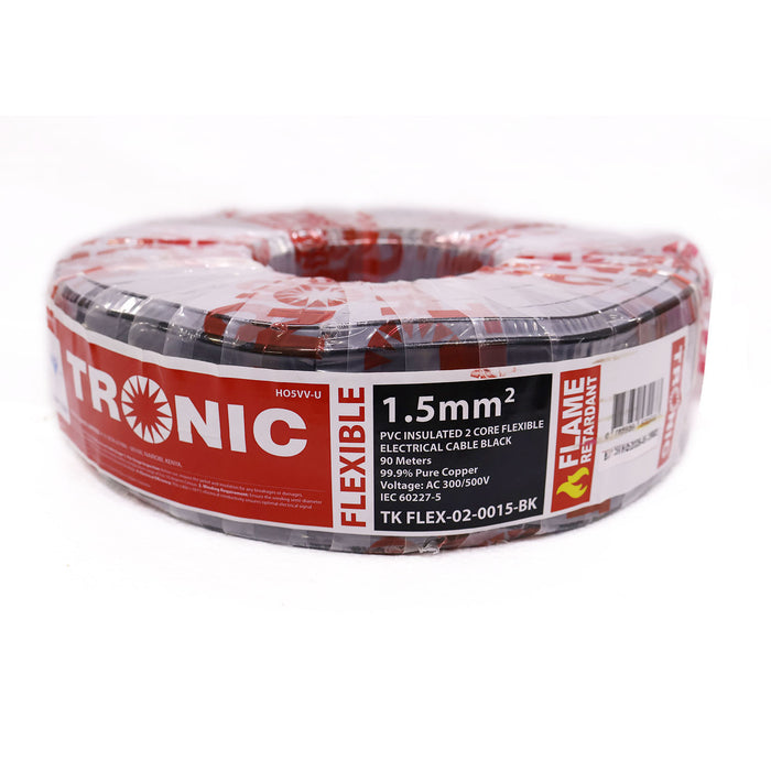 1.5mm² 2-Core PVC Flexible Cable – Black | 90M
