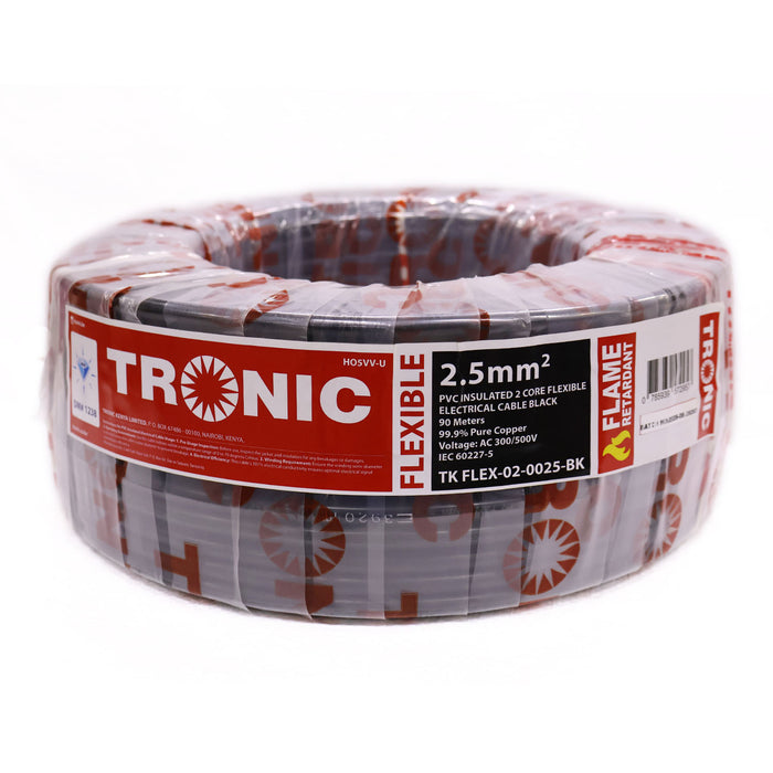 2.5mm² 2-Core Flexible Electrical Cable – Black, Flame Retardant