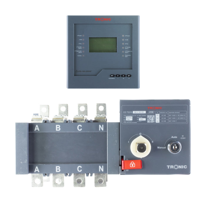 TRONIC TQ1S 160A 4-Pole Automatic Transfer Switch (ATS) – D-Type, Split & LCD Screen, Bottom Entry