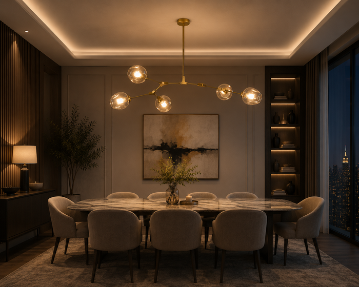 Modern Gold Cognac Glass Chandelier