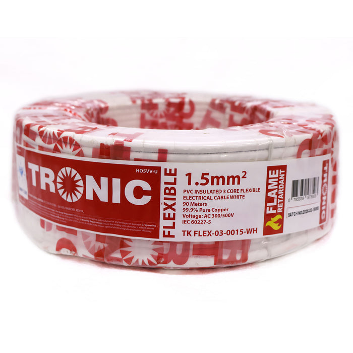 Three Core Electrical Flexible Cable PVC insulated White 1.5mm