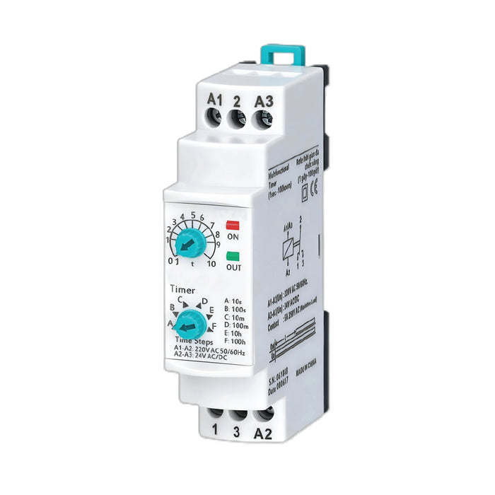 Tronic EM TS08 DIN Rail Timer Relay (1 Second–100 Hours)
