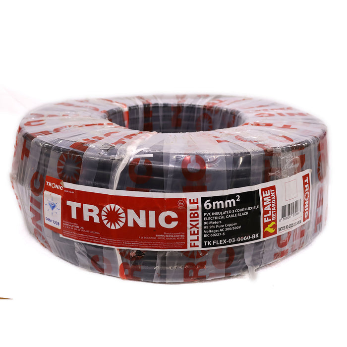 3 Core Flexible PVC Insulated Electrical Cable Black 6mm