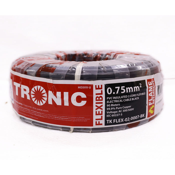0.75mm² 2-Core Flexible Cable – 90M Black