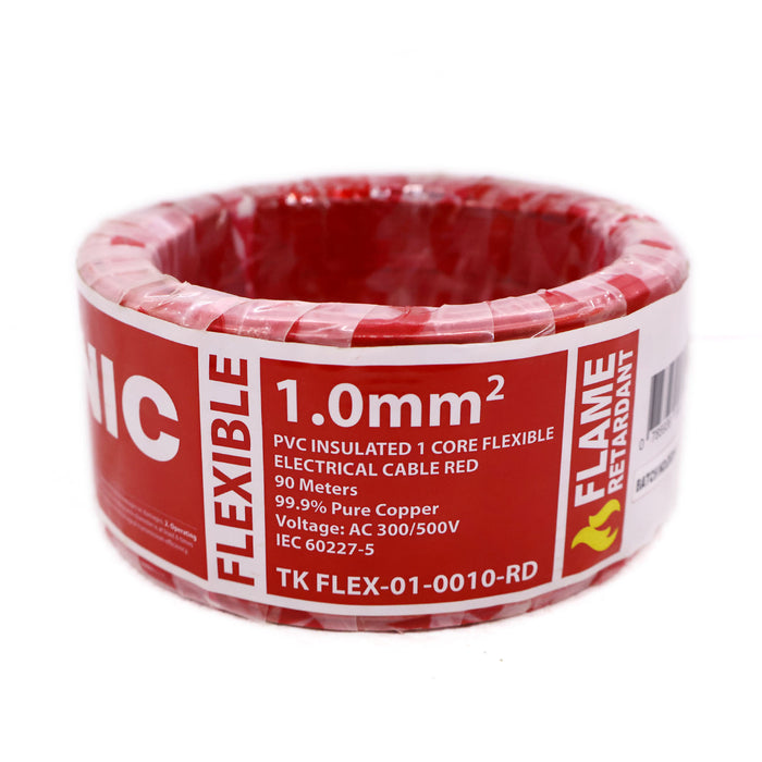 1.0mm² PVC Insulated, Single Core Flexible Red Electrical Cable – 90M