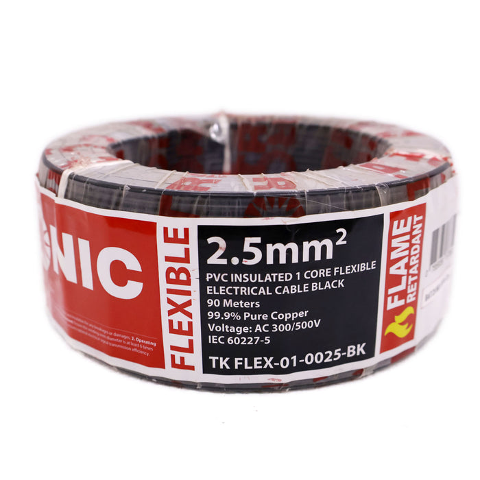 PVC Insulated 2.5mm² Single Core Flexible Black Cable – 90m