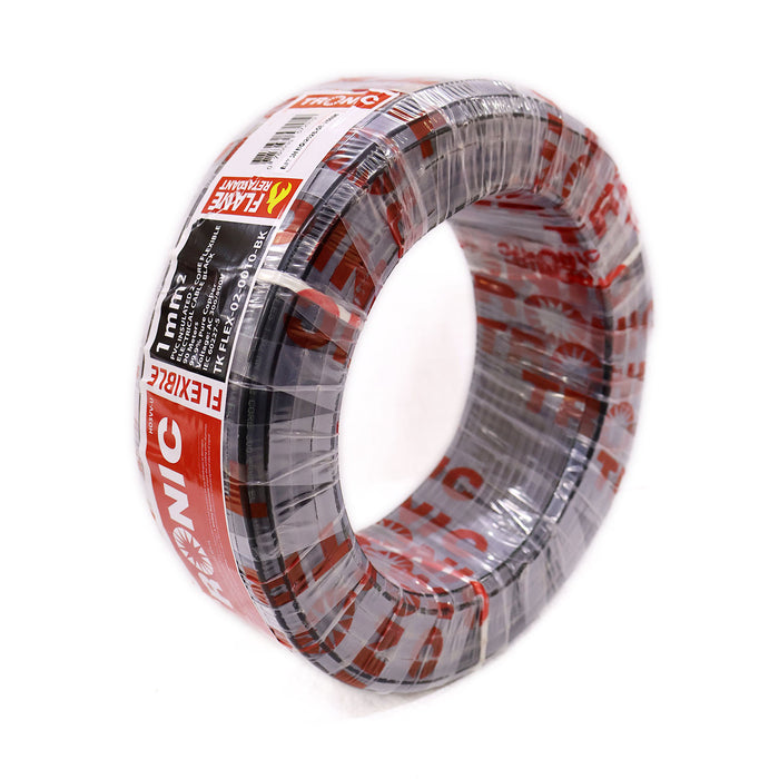 1mm² 2-Core Flexible Electrical Cable – 90m Roll, Black