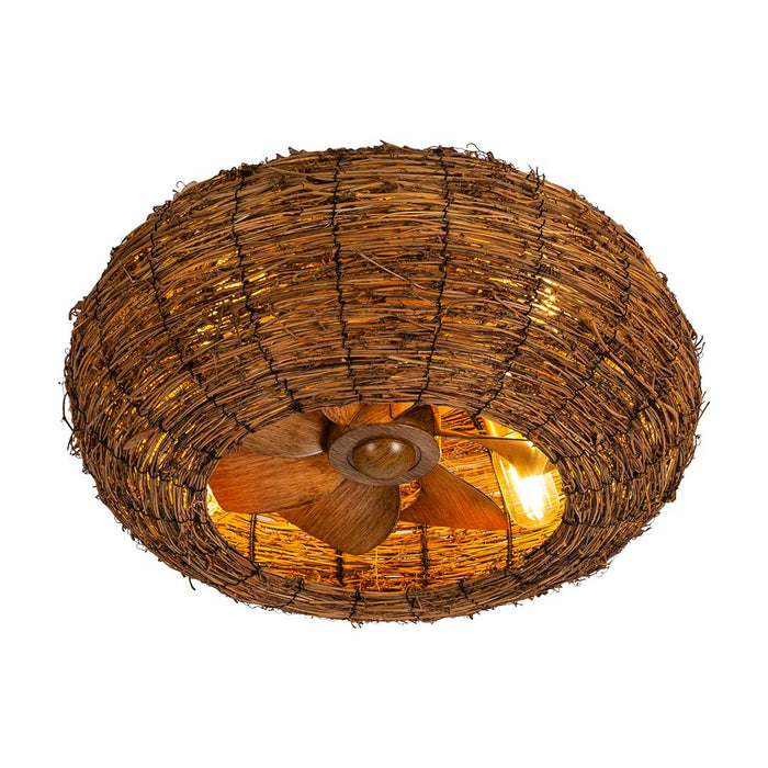Woven Rattan Ceiling Fan Light – E27 Base, Natural Finish