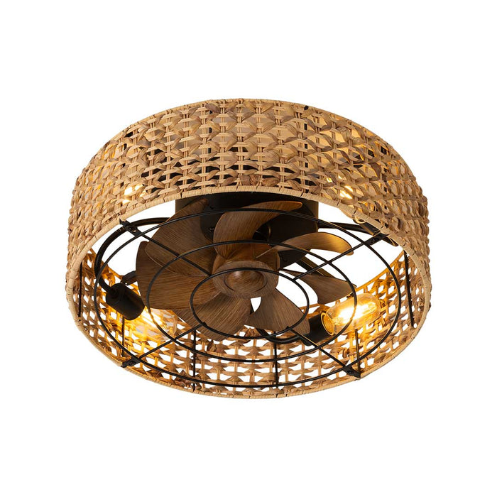 Ceiling Light with Fan – Natural Rattan Design