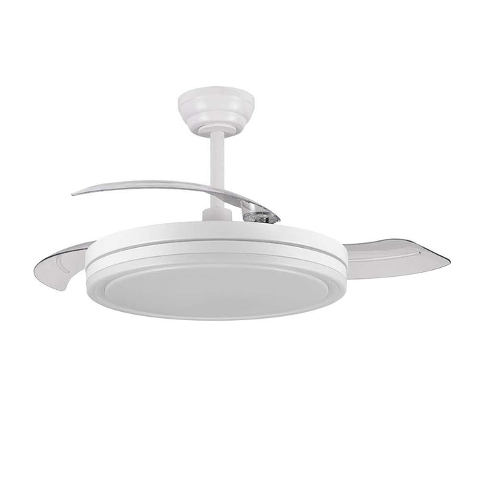 White Retractable Blade Ceiling Fan with LED Light – 66W + 30W