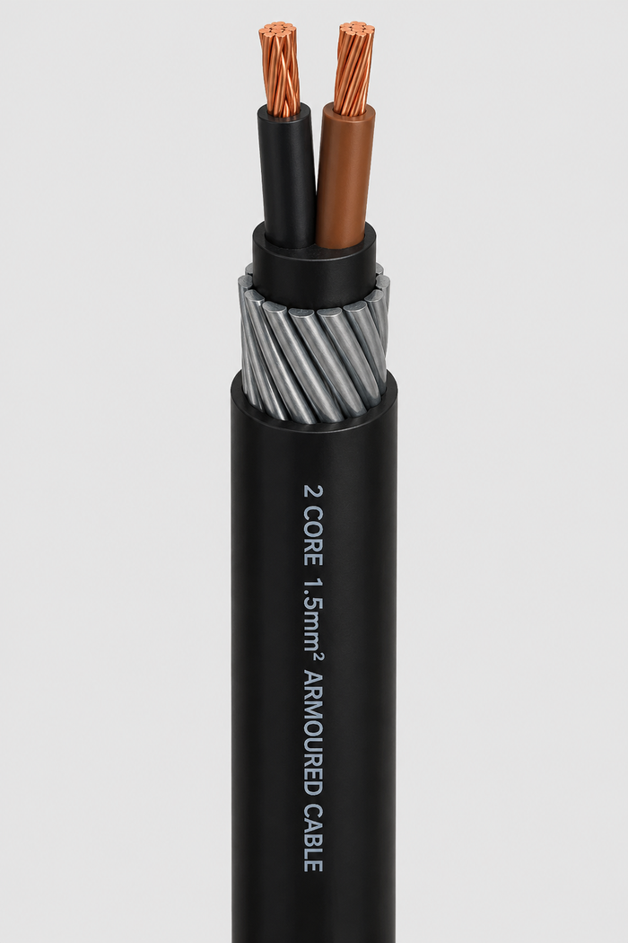 PVC Insulated Armoured Electrical Cable 1.5mm² 2 Core (Per Meter)