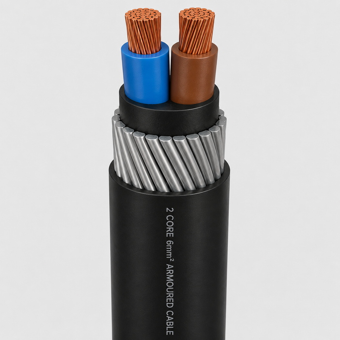PVC Insulated Armoured Electrical Cable 6mm² 2 Core (Per Meter)