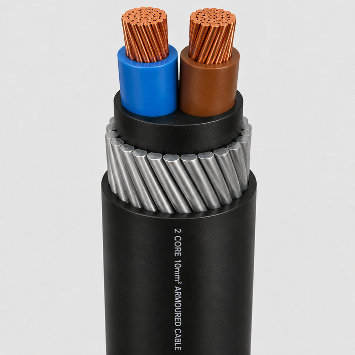 PVC Insulated Armoured Electrical Cable 10mm² 2 Core (Per Meter)