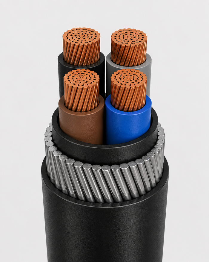 PVC Insulated Armoured Electrical Cable 50mm² 4 Core (Per Meter)