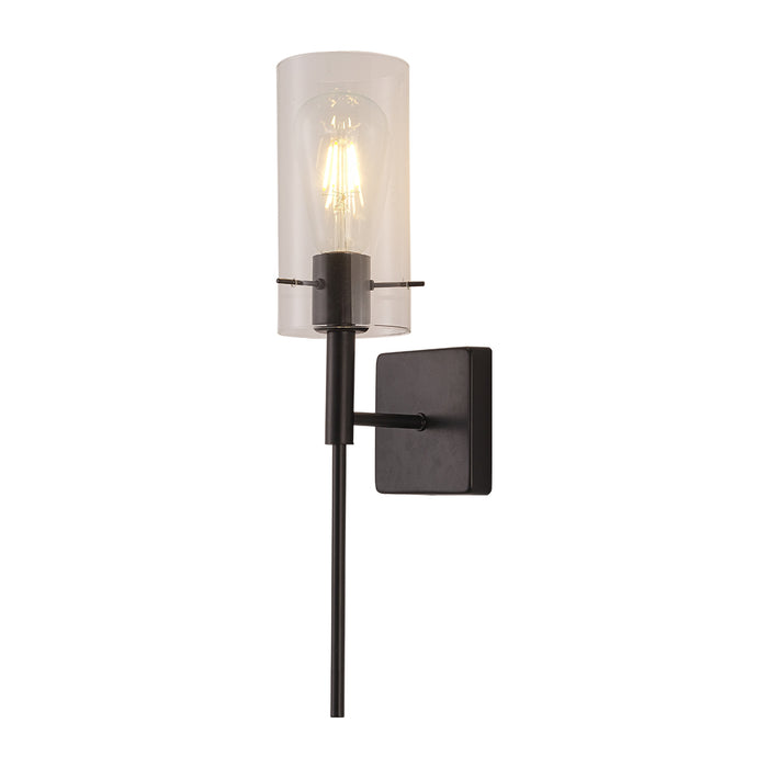 Decorative Wall Light – Black Frame with Clear Glass Cylinder Shade