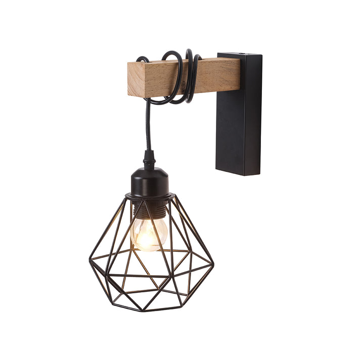 Geometric Black wall Light with Wooden Accent