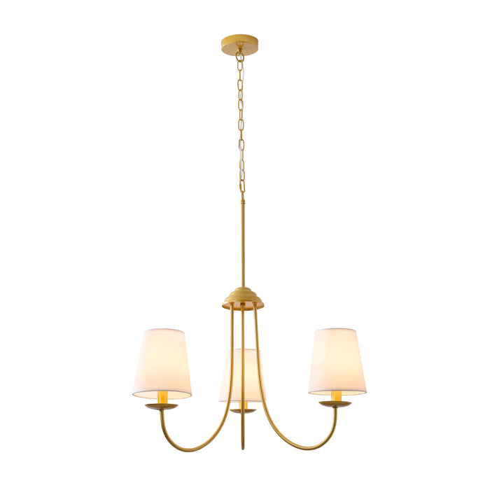 Golden Chandelier Lamp with Fabric Shades – 3XE14