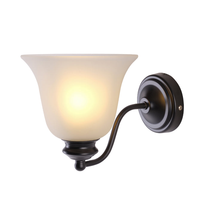 Black Curved Arm Wall Light with Frosted Glass Shade