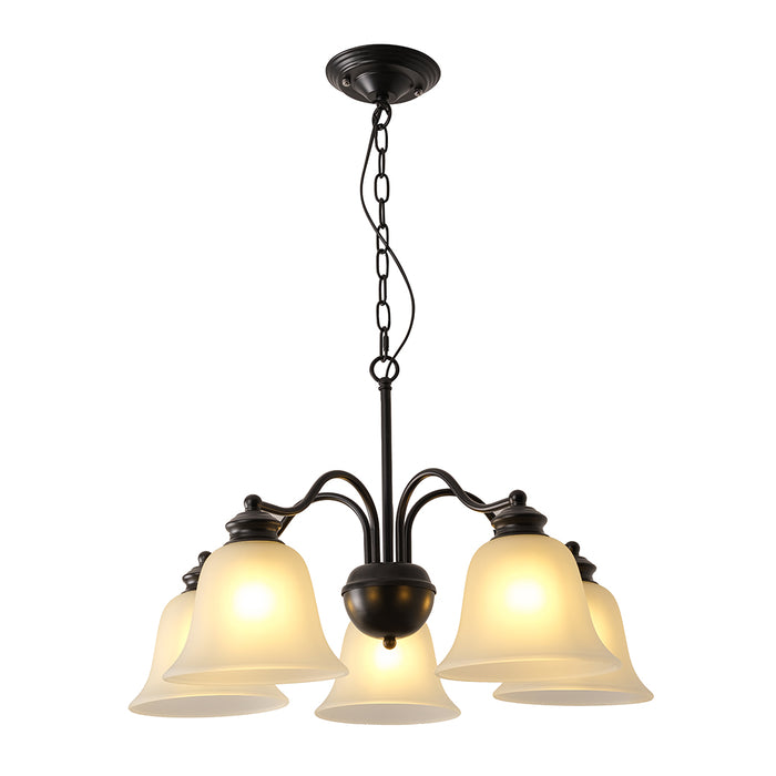 Black Chandelier – 5XE27 with Frosted Glass Shades
