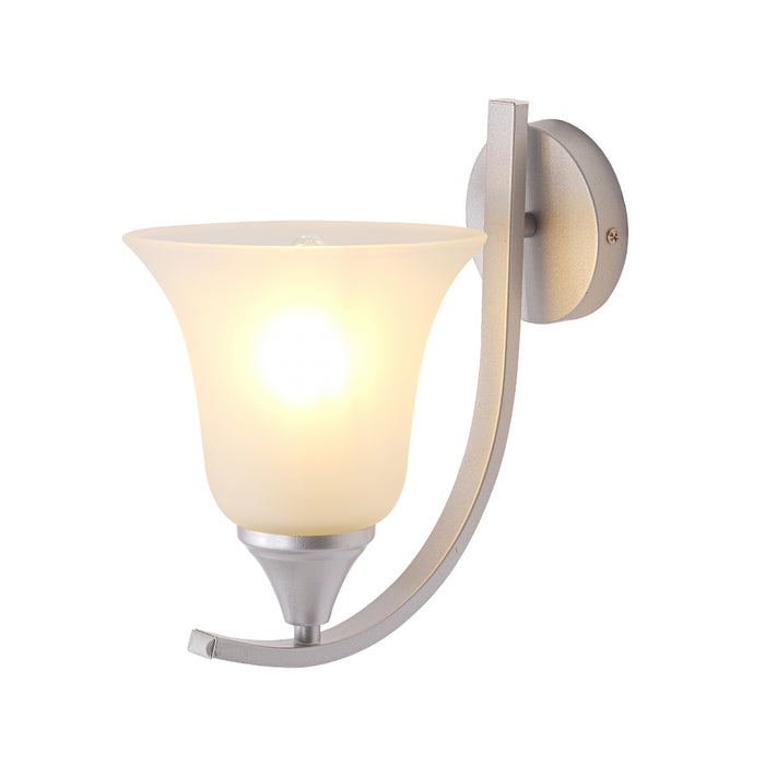Silver Curved Arm Wall Light with Frosted Glass