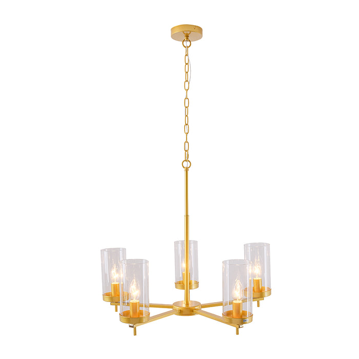 Golden 5-Light Pendant Lamp with Clear Glass Shades (E14)