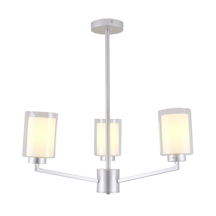 Silver 3-Light Pendant Lamp with Frosted Cylindrical Shades (E27)