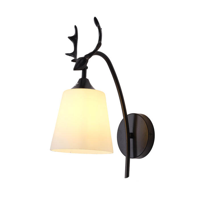 Classic Black Wall Fixture with Soft White Glass Shade