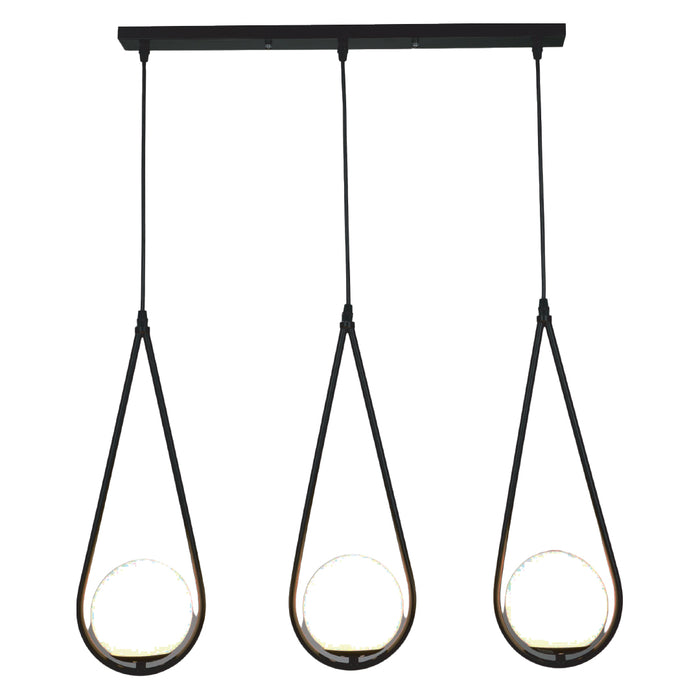 Black 3-Light Pendant Lamp with Teardrop Glass Shades (E27)