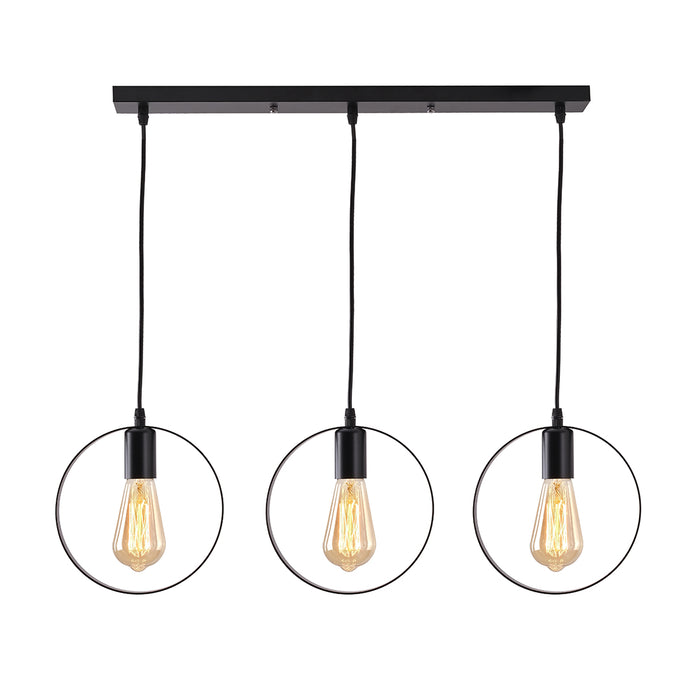 Black Triple Pendant with Exposed Bulb Design