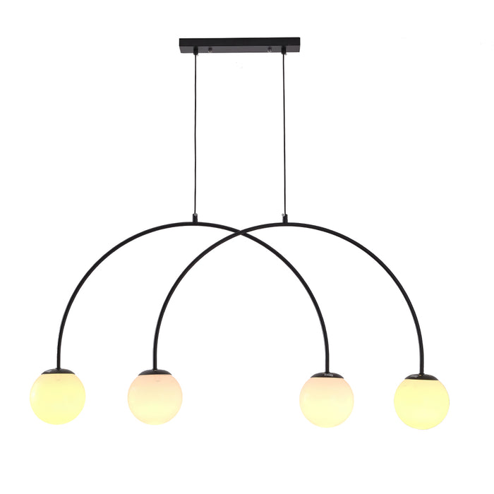 Black Modern Arc Pendant with Four White Shades