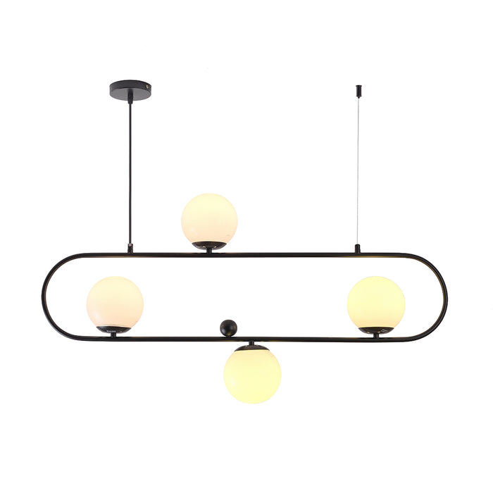 Black Oval Frame Pendant with Four White Shades