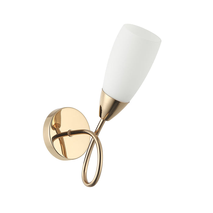 Elegant Golden Wall Lamp with Curved Arm and Frosted Shade