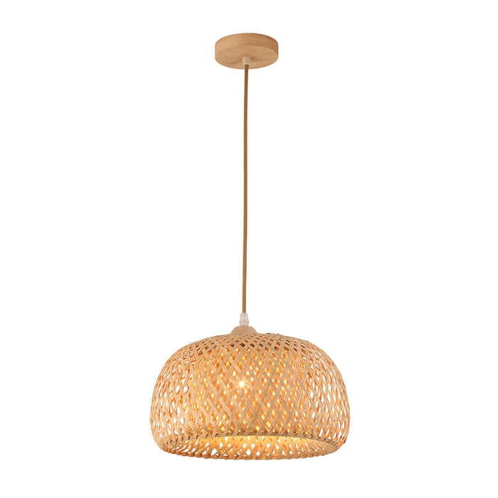 Bamboo Dome Pendant Lamp – Compact Natural Wood Style, E27 Holder