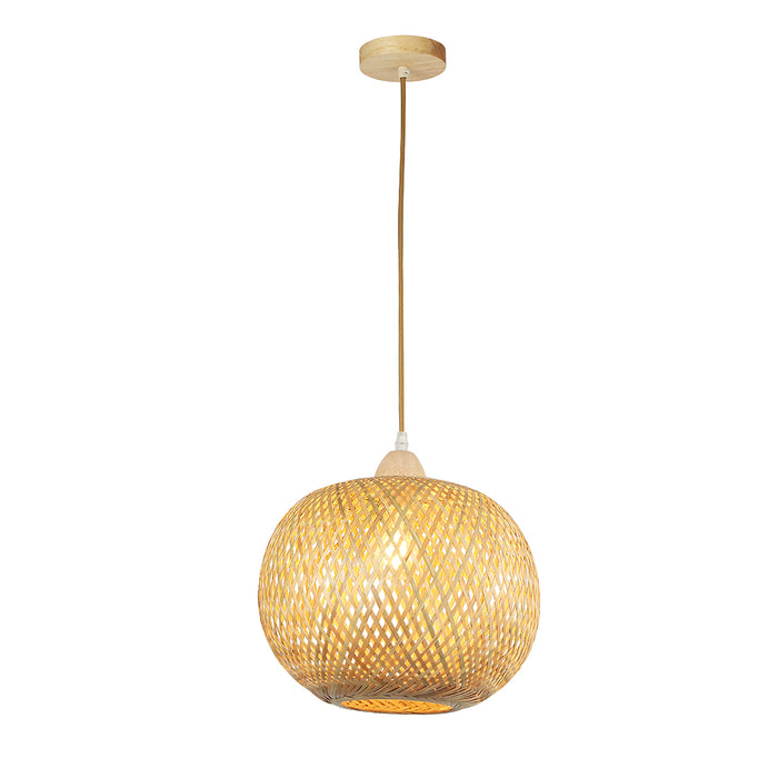 Round Bamboo Pendant Lamp – Natural Wood Style, E27 Holder