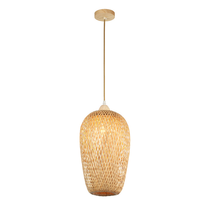 Tall Bamboo Cylinder Pendant Lamp – Natural Wood Style, E27 Holder