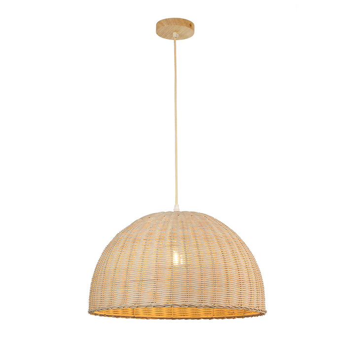 Rattan Dome Pendant Lamp – Natural Wood Look, E27 Holder