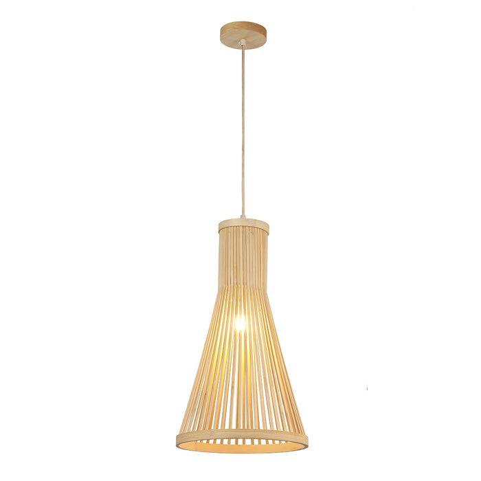 Tall Bamboo Cone Pendant Lamp – Natural Wood Style, E27 Holder