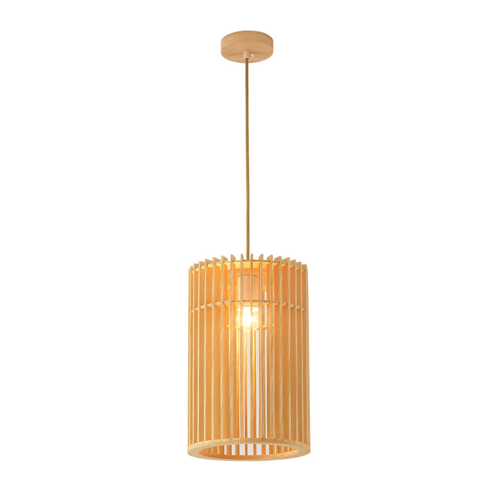 Wood Pendant Lamp – Tall Cylindrical Design, 22cm