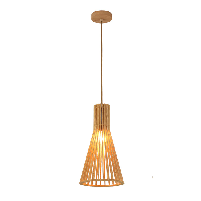 Wood Pendant Lamp – Tall Cone Design, 20cm