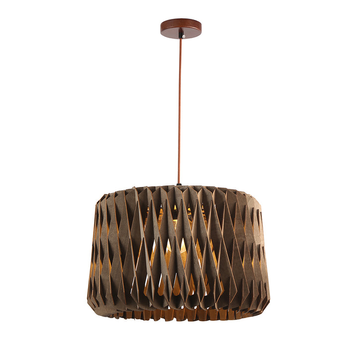 Walnut Pendant Lamp – Modern Decorative Drum Shade, E27 Holder