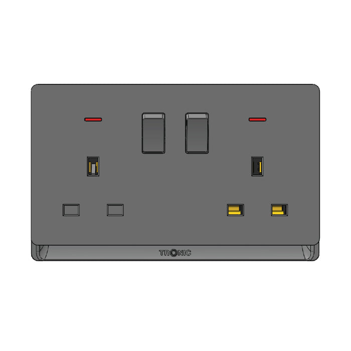 Screwless Double Socket with Neon Indicator Grey Kenya – Tronic