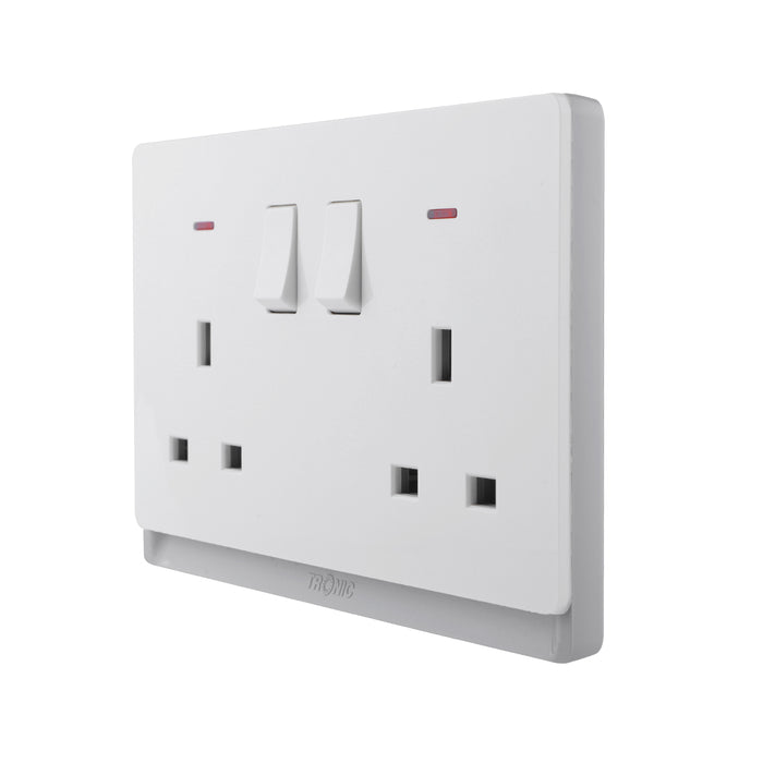 Double 13A Socket with Switch & Neon Indicator – Ivory