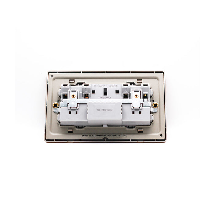 Gold Double Switch Socket with USB-A and Type-C Charging Ports