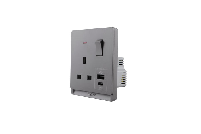 13A Single Socket with USB & Type-C – Grey