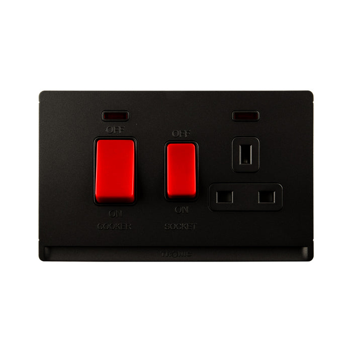 Cooker Control Unit with 13A Socket & Neon Indicator, Dual Pole - Black