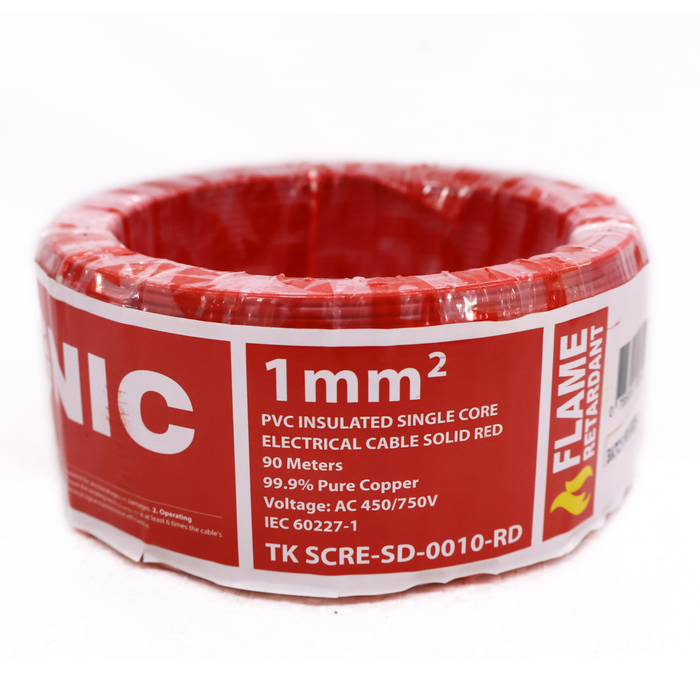 PVC Insulated 1mm Single Core Electrical Cable - Red (90 Meters)