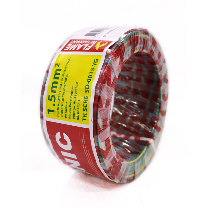 PVC Insulated 1mm Single Core Electrical Cable - Yellow-Green (90 Meters)