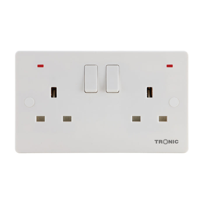 13A Double Switched Socket with Shutter – White