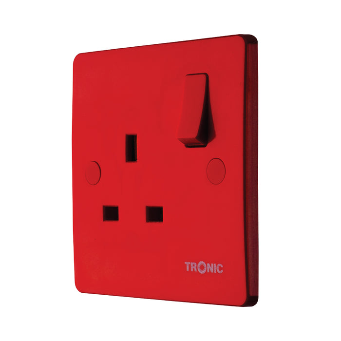 Slim Single Switched Socket – Red